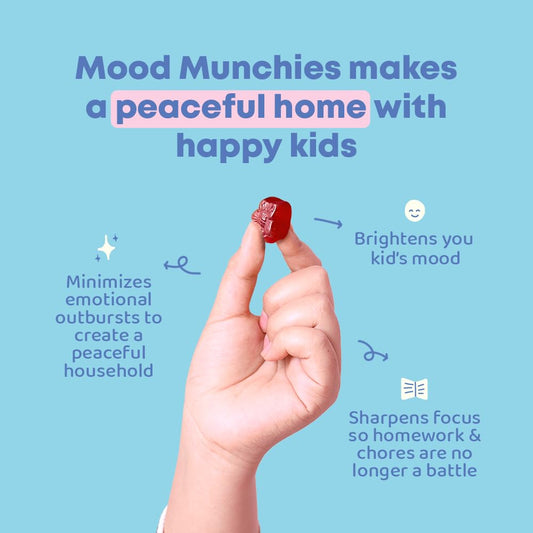 JoySpring Mood Munchies gummies on a serving plate for kids
