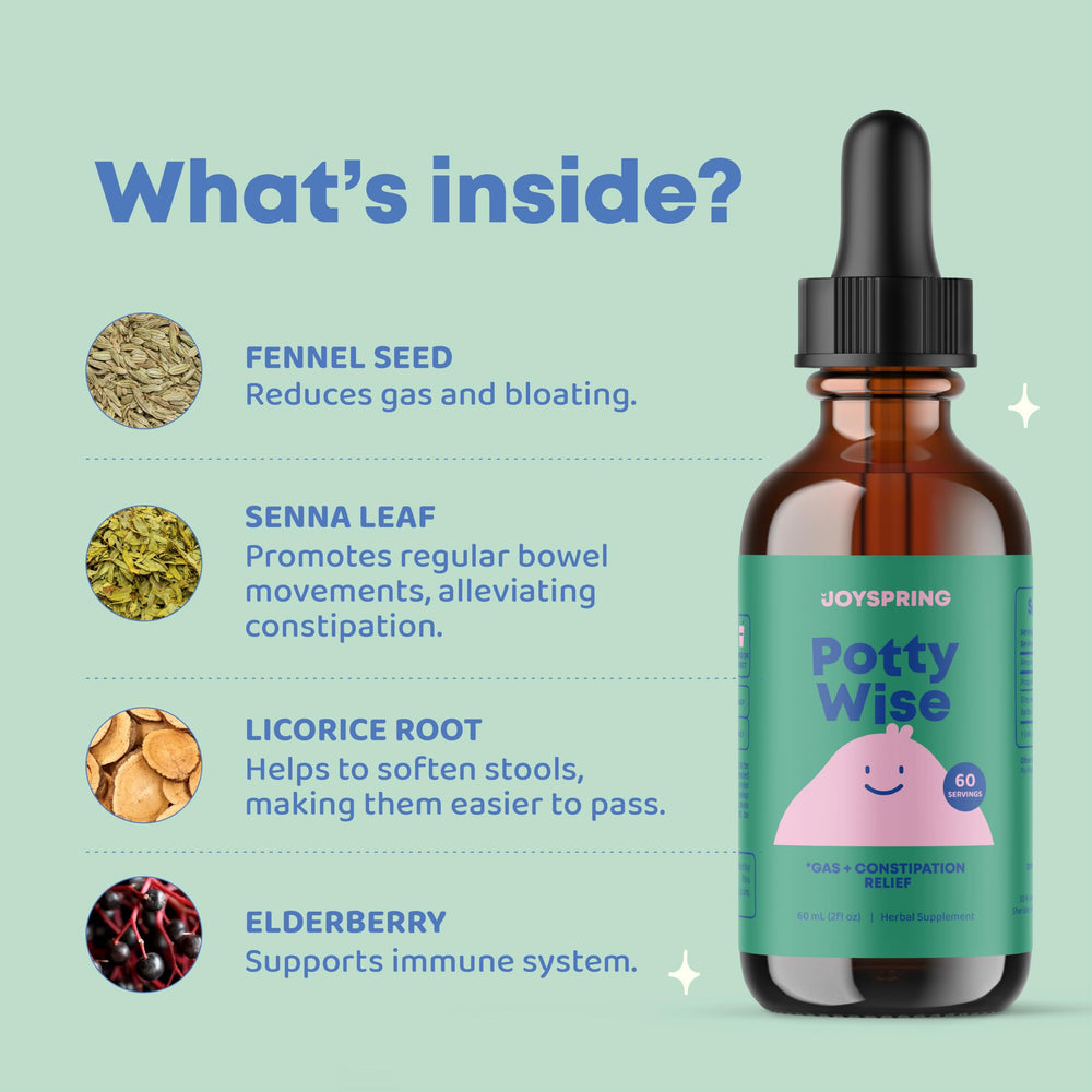 JoySpring Potty Wise taste-masked elderberry image conveys kid-friendly administration.