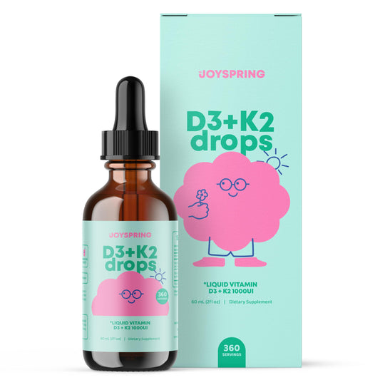 JoySpring vitamin D3 kids drops bottle for easy daily bone support.