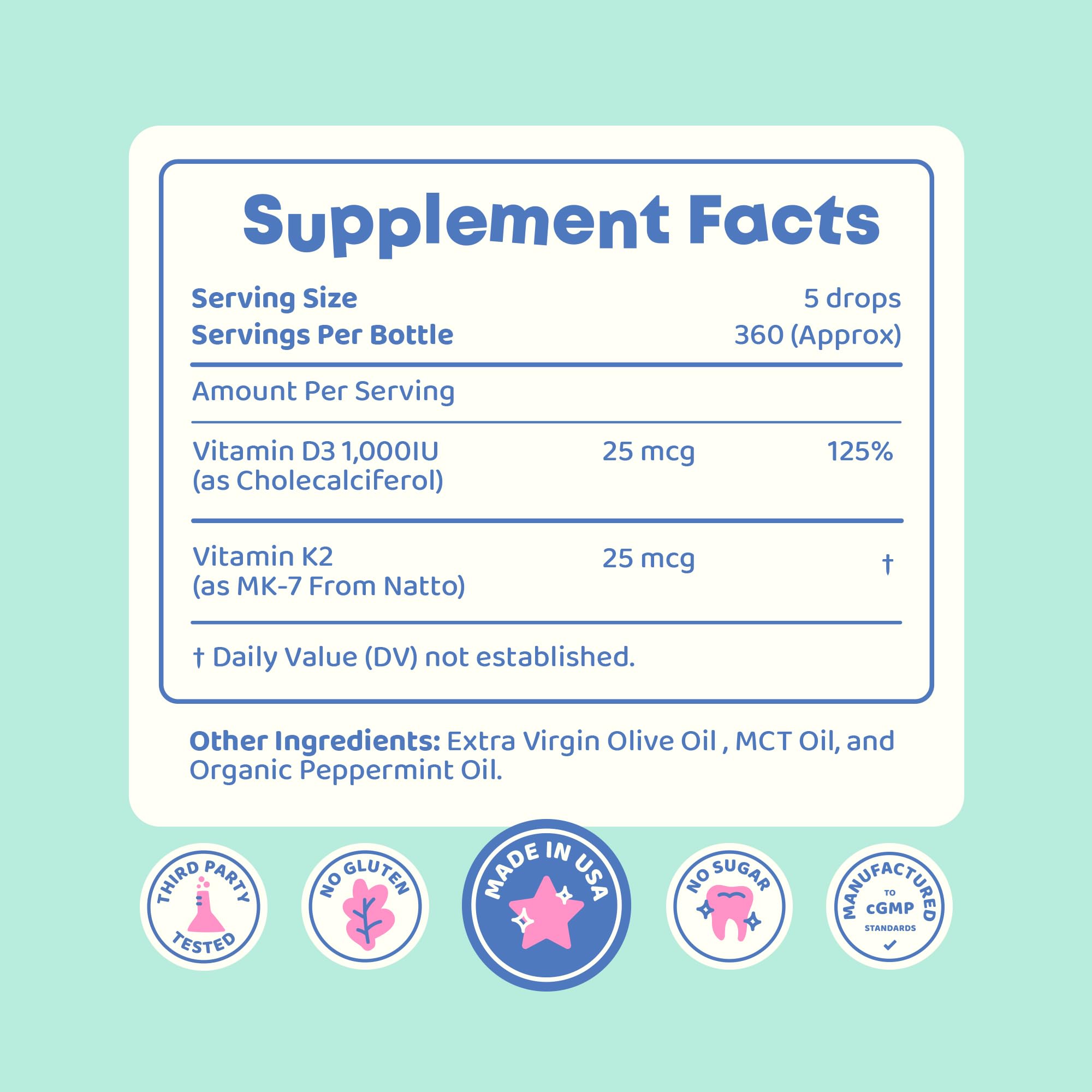 JoySpring vitamin D3 kids drops olive-oil matrix visual highlights rich absorption ingredients.