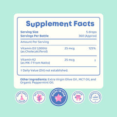 JoySpring vitamin D3 kids drops olive-oil matrix visual highlights rich absorption ingredients.