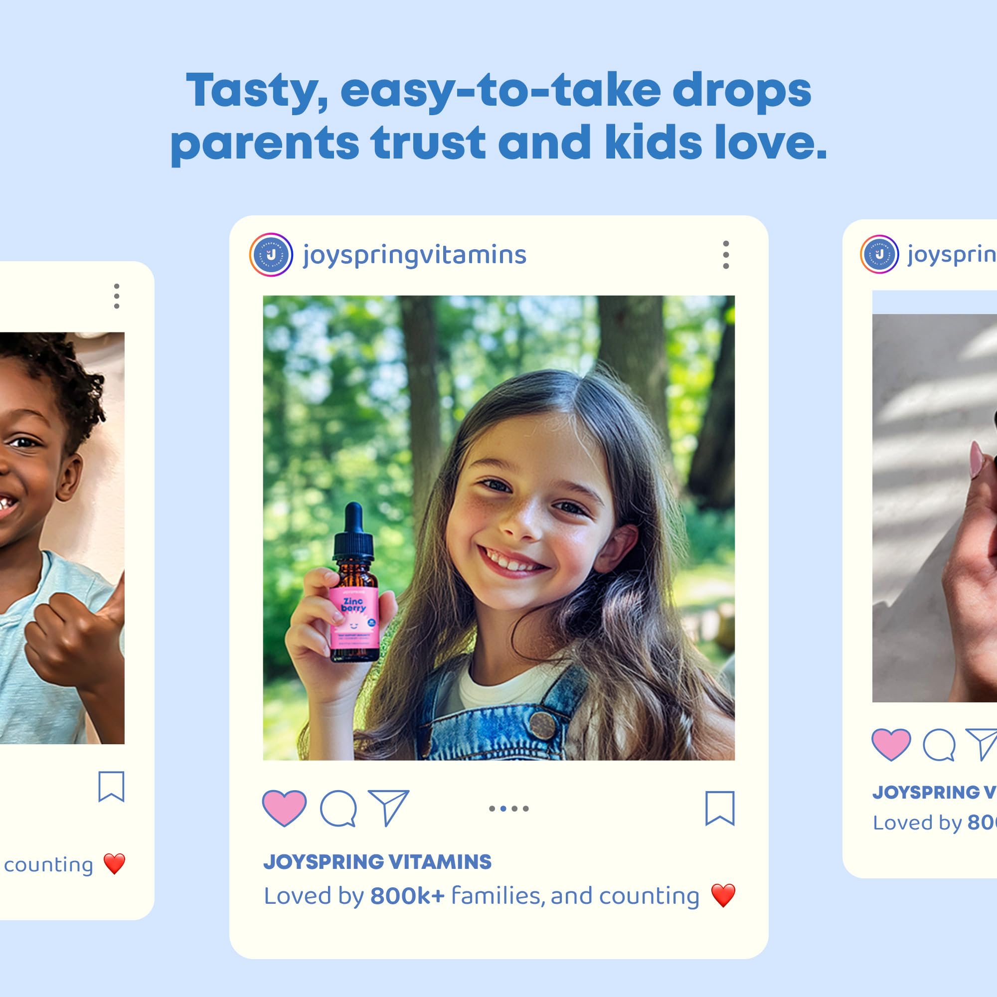 JoySpring ZincBerry label highlights ingredients and usage for parents.