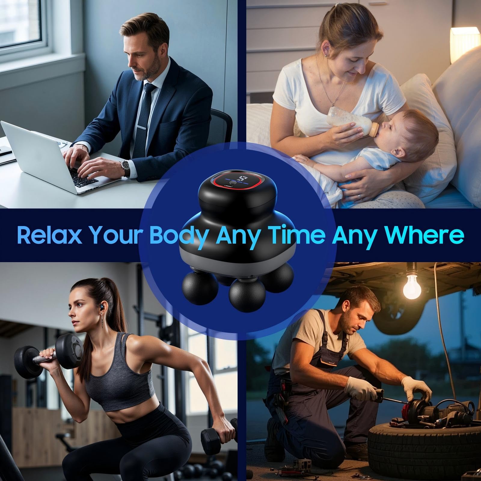 Joysuwerun massage gun supports full-body use on back, legs, and shoulders.