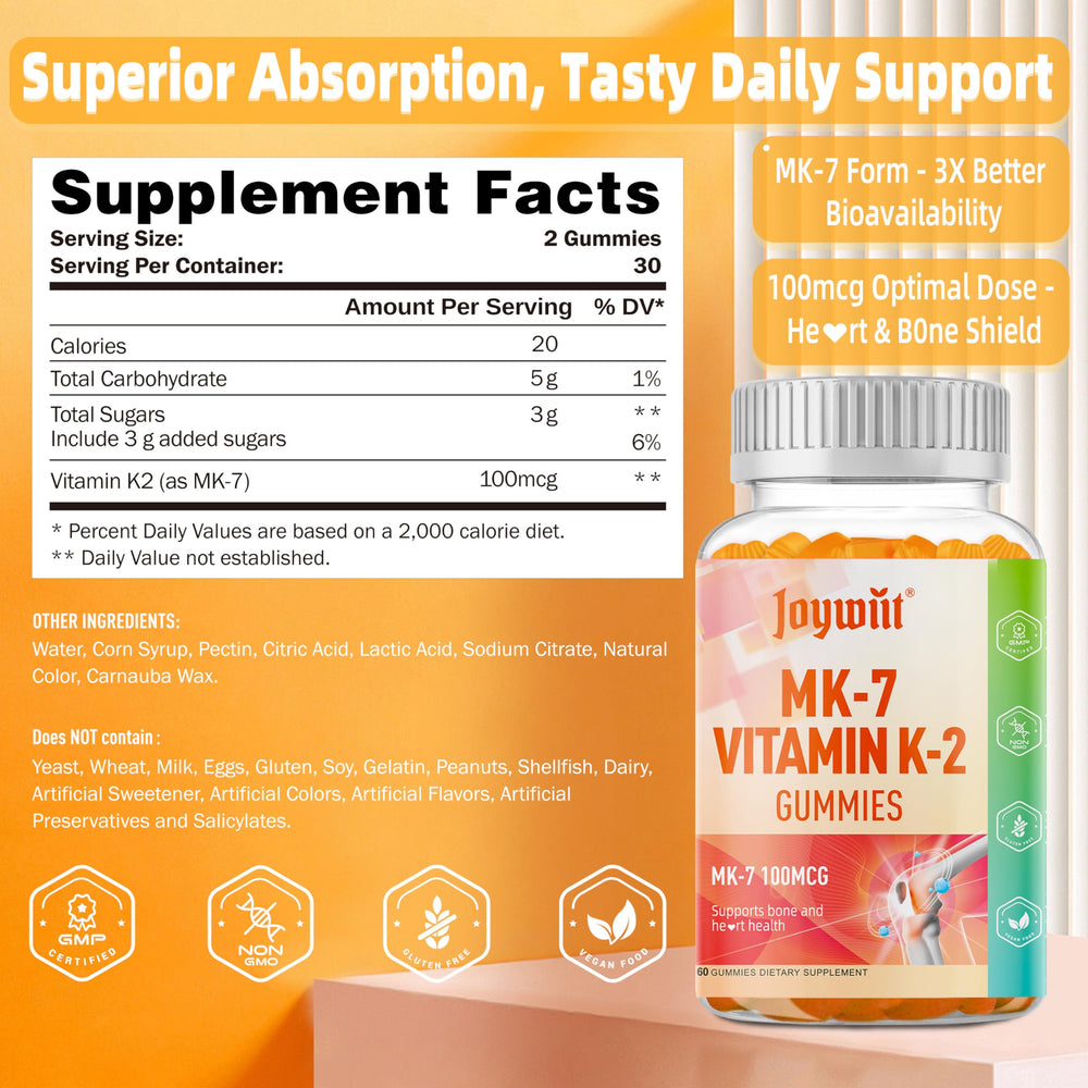 Joywiit K2 MK-7 gummies orange flavor close-up for daily bone support