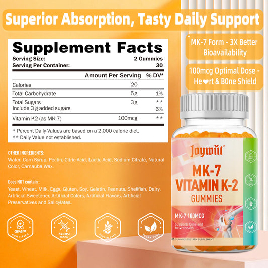 Joywiit K2 MK-7 gummies orange flavor close-up for daily bone support