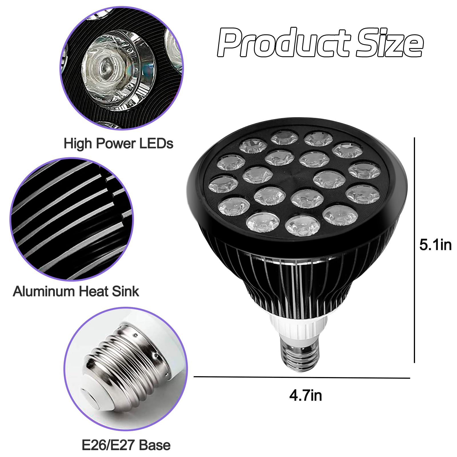 JPWDDWYT 18-bead tanning lamp delivers broad illumination for even results.