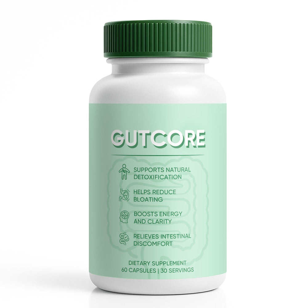Jqewlg GutCore bottle front with label signaling digestive comfort.