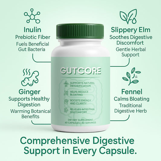 Close-up of Jqewlg GutCore vegetarian capsules for easy swallowing.