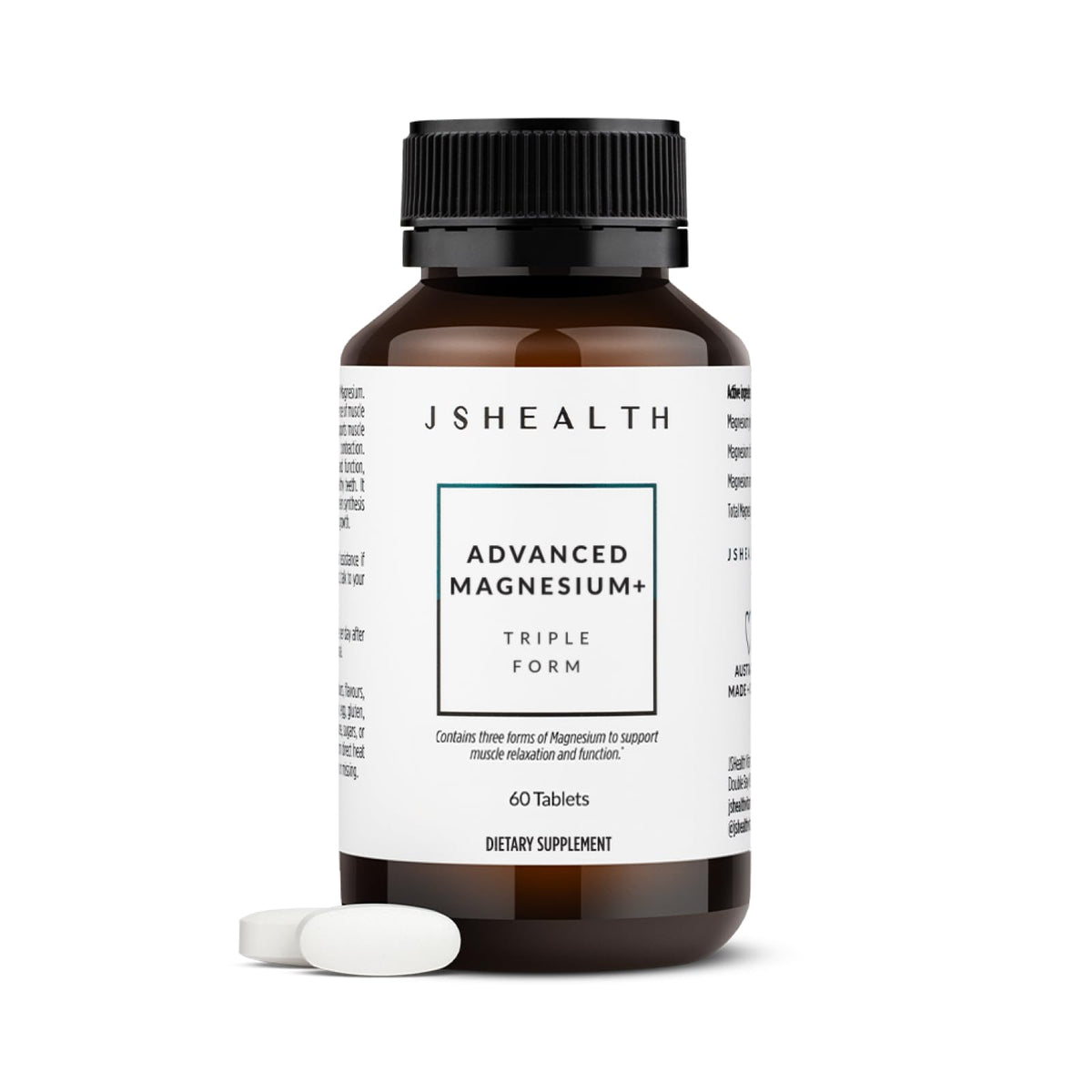 JSHealth Advanced Magnesium bottle shown for daily use and muscle support.
