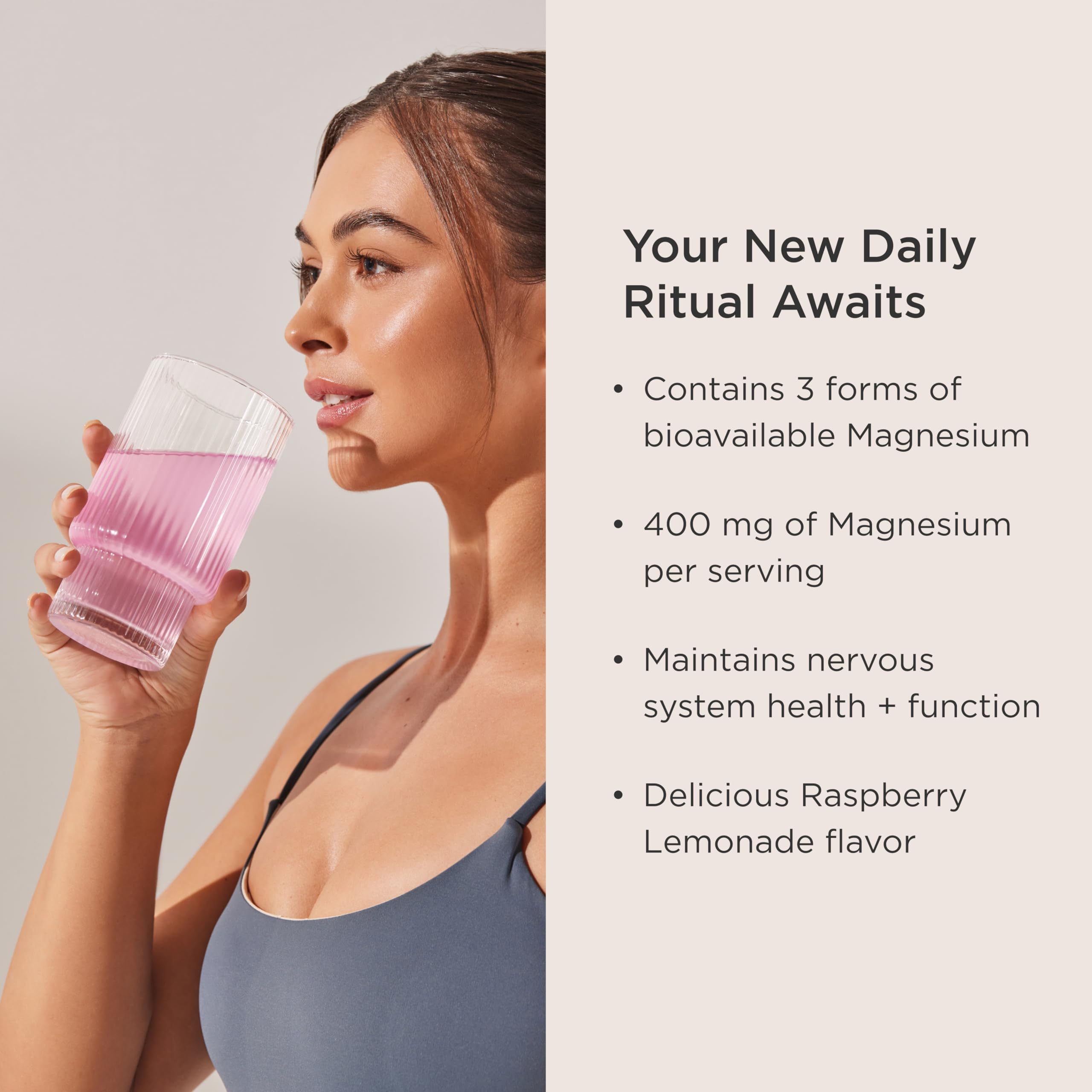 JSHealth Magnesium+ raspberry lemonade powder ready to mix for a quick sip.