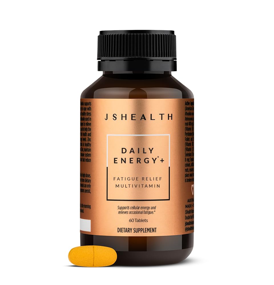 JSHealth Daily Energy bottle pour highlighting steady daytime energy support