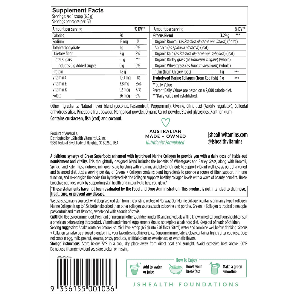 JSHealth Gluten-free greens ingredients image, suitable for gluten-free diets.