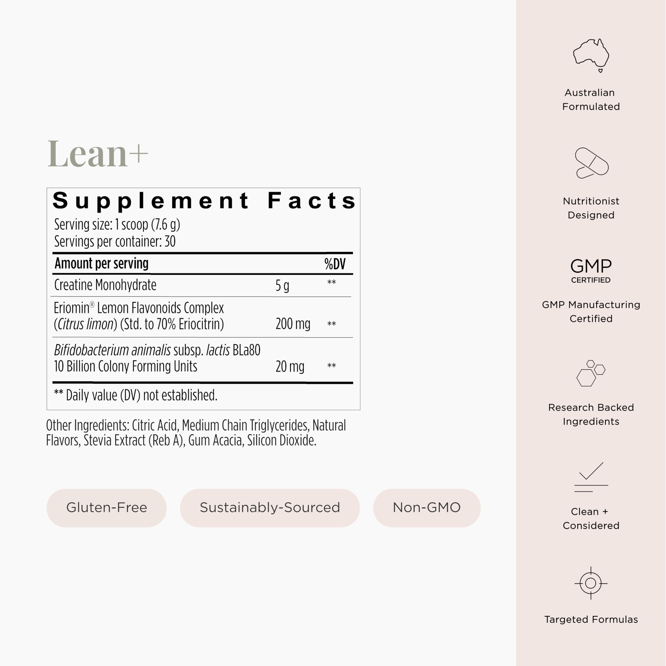 JSHealth Lean+ probiotic bottle featuring Bifidobacterium lactis for gut wellness