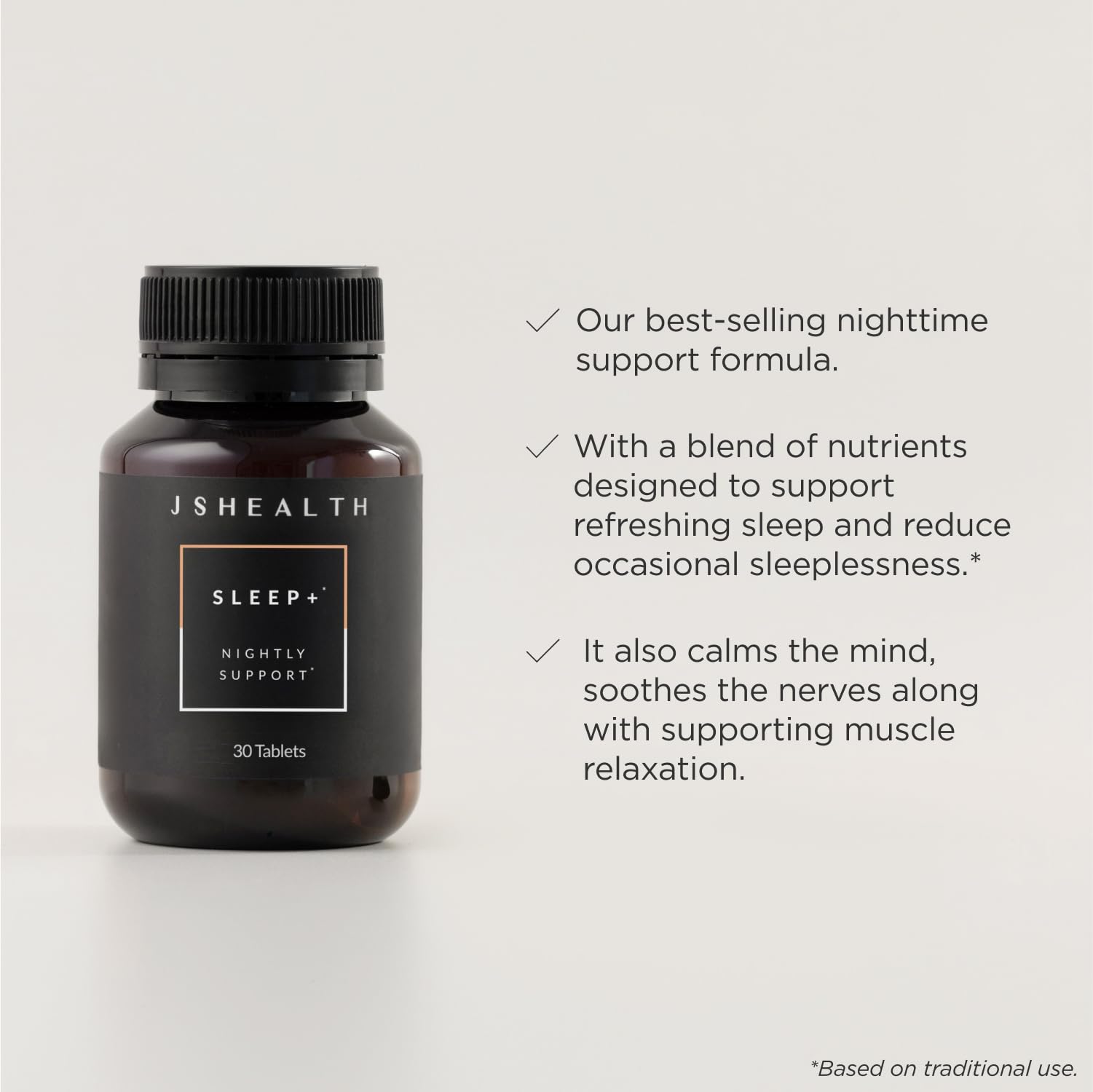 JSHealth Sleep Aid capsules close-up showing smooth, easy-to-swallow form.