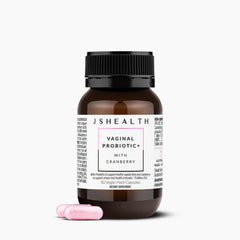 JSHealth Vaginal Probiotic capsules close-up illustrating daily balance support.