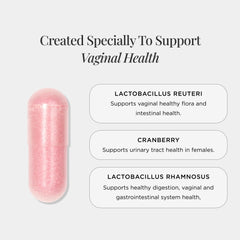 JSHealth Vaginal Probiotic ingredients list close-up features Lactobacillus strains.