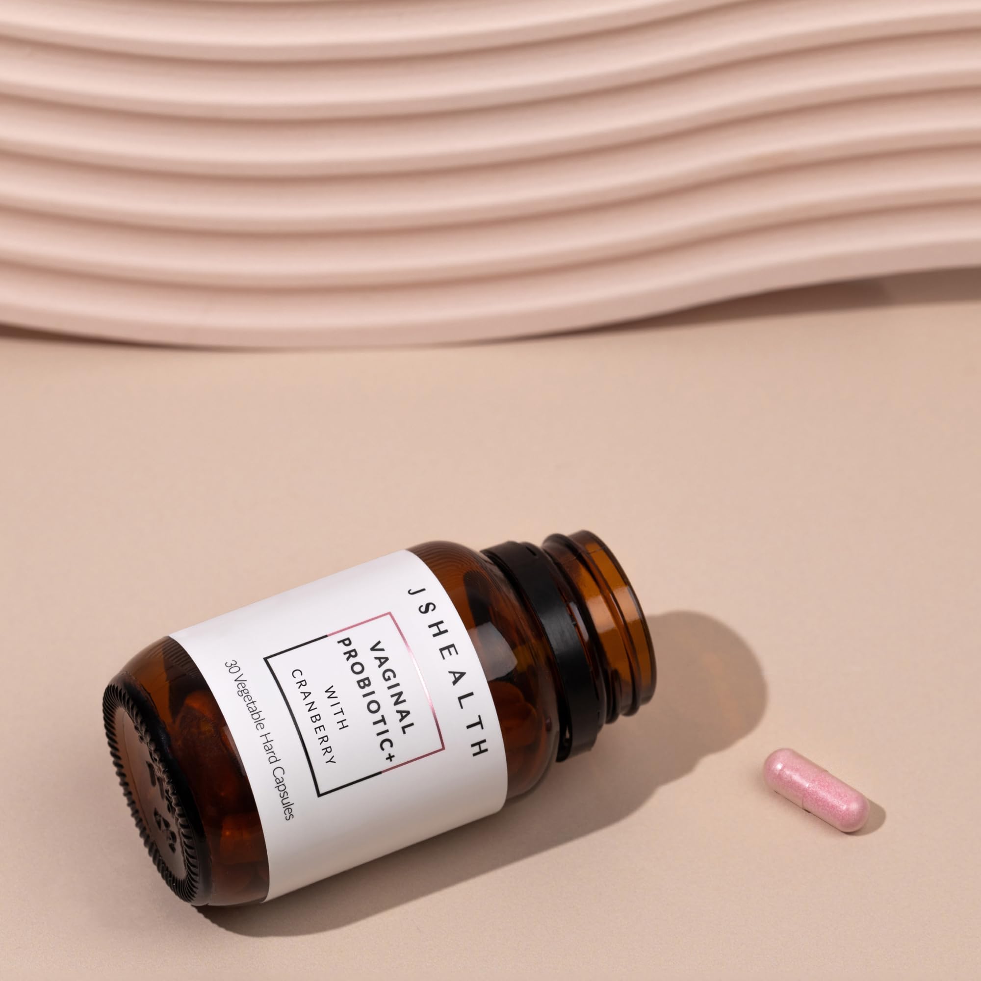 JSHealth Vaginal Probiotic shelf-stable packaging emphasizes easy storage.