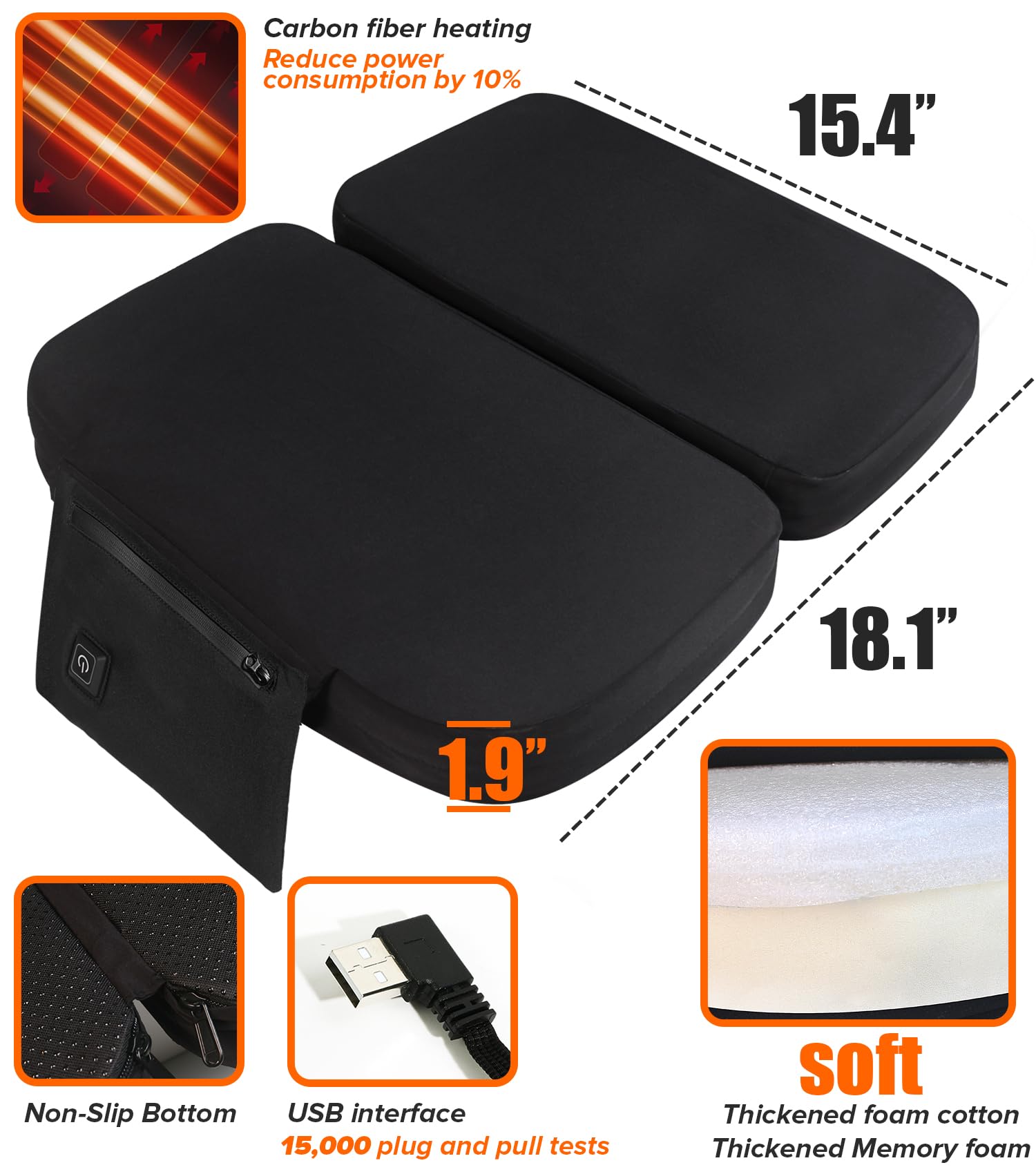JS LifeStyle heated seat pad with USB switch compatible with 5V power banks