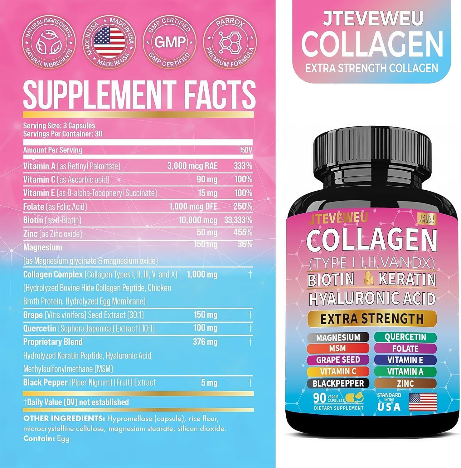 JTEVEweu collagen capsules closeup for on-the-go supplement routine