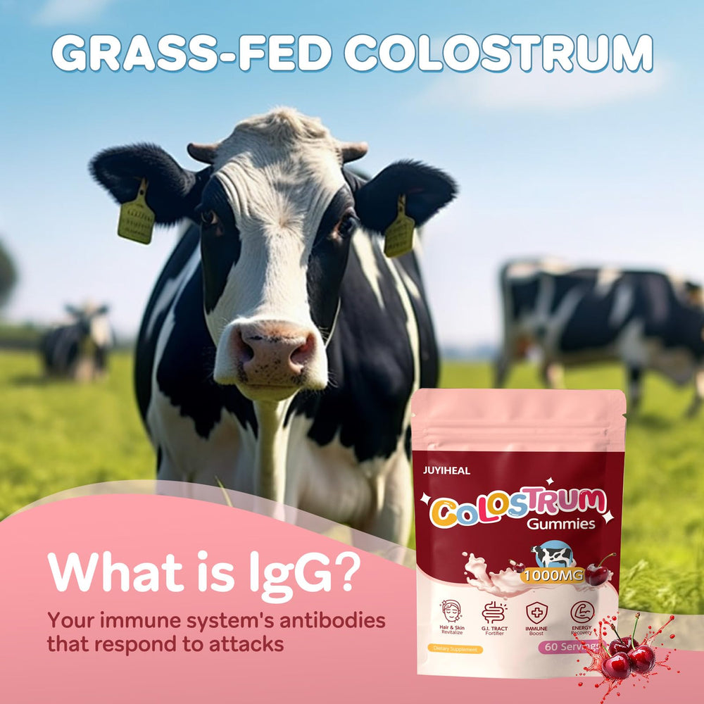 Final display shows trusted JUYIHEAL colostrum gummies packaging.