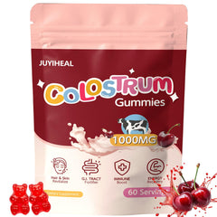 JUYIHEAL Colostrum Gummies packaging highlights premium grass-fed ingredients for daily wellness.
