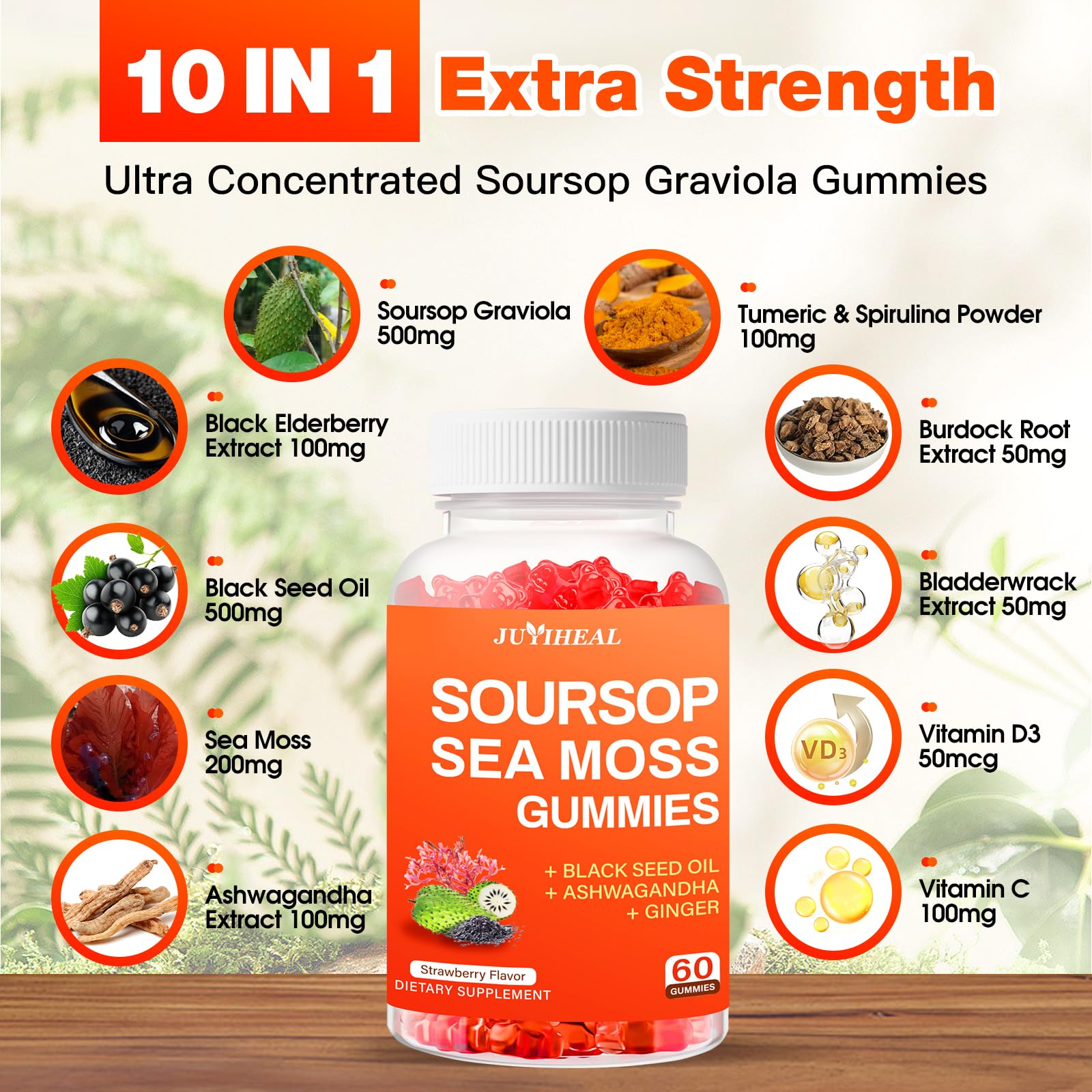 Sea moss gummies ingredients showcase a mineral-rich base from JUYIHEAL.
