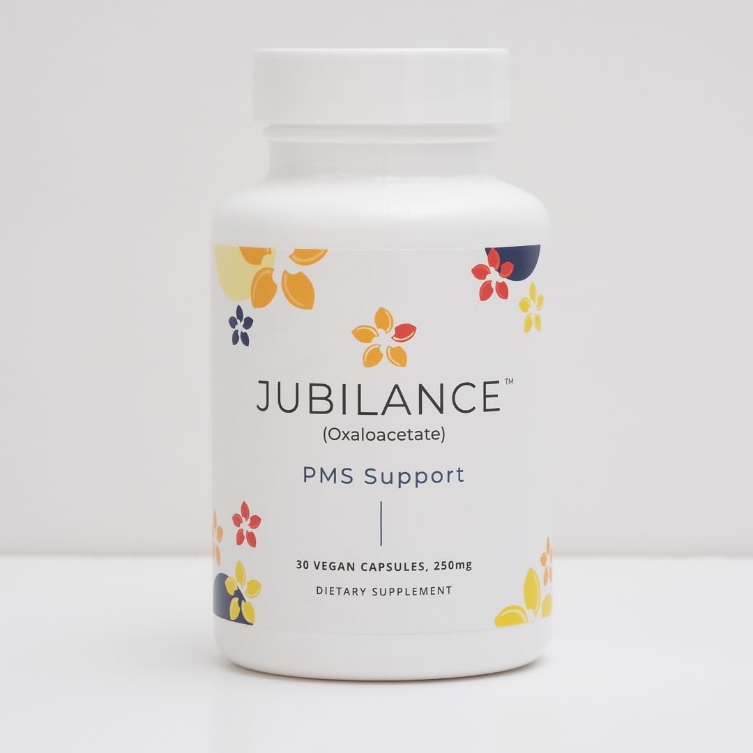 Jubilance PMS Support capsules close-up highlights vegan, hormone-free option.