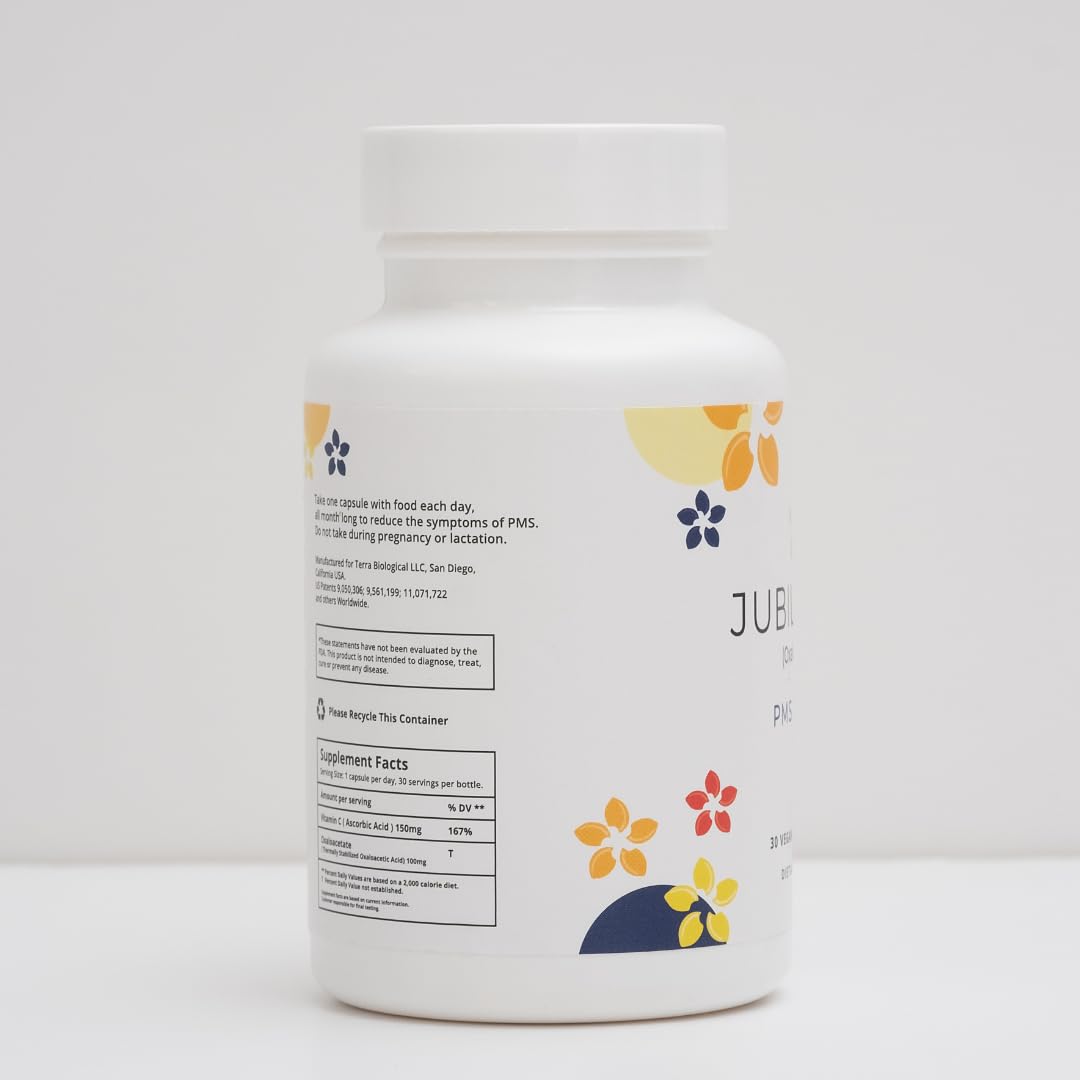 Jubilance PMS Support packaging shows a pure, non-GMO wellness choice.