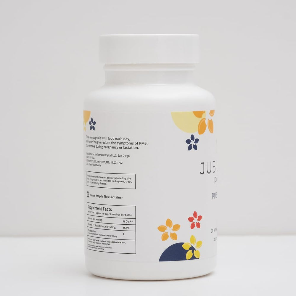 Jubilance PMS Support packaging shows a pure, non-GMO wellness choice.