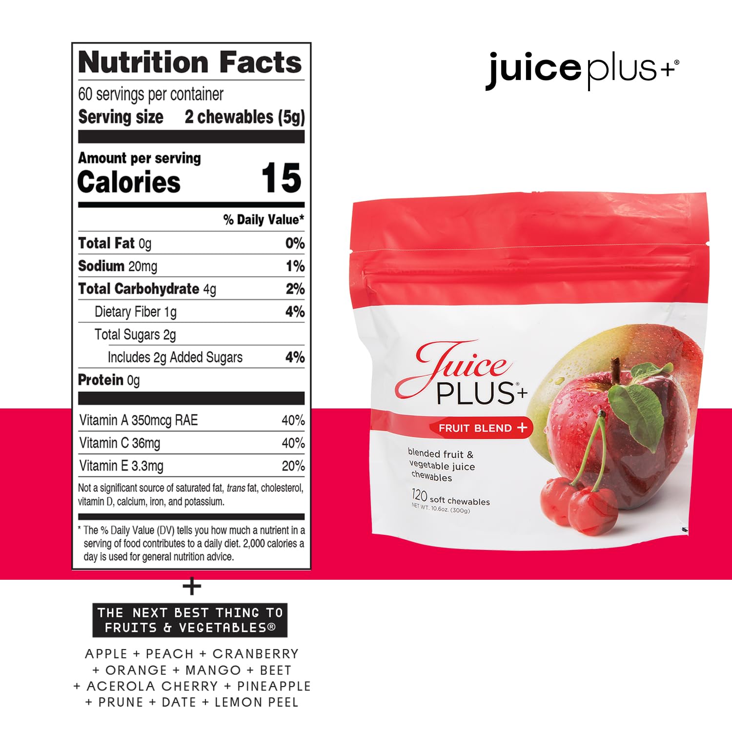 Four-pack display of Juice Plus+ blends, two flavors for family use.