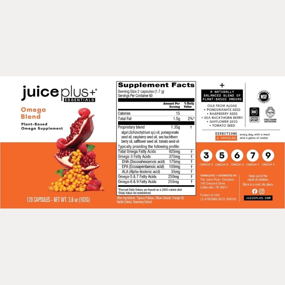 Juice Plus+ Omega daily-use setup with water glass and capsule.