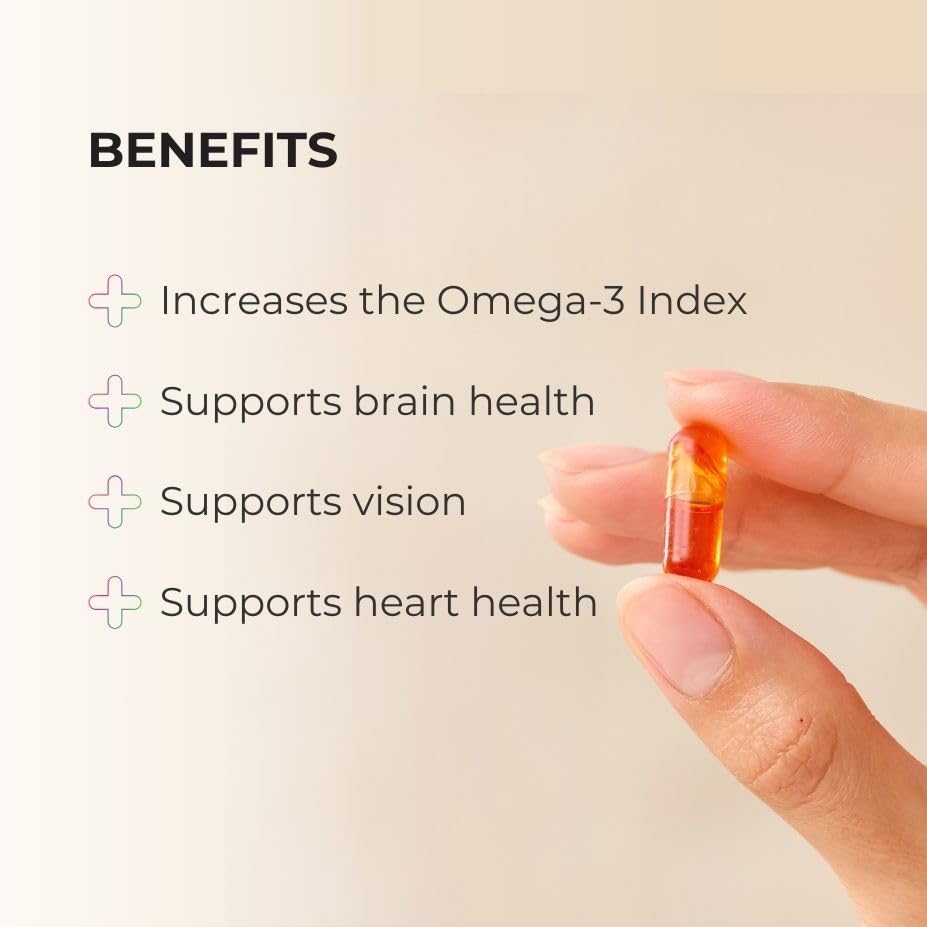 Juice Plus+ Omega Balance label close-up with algae DHA info.