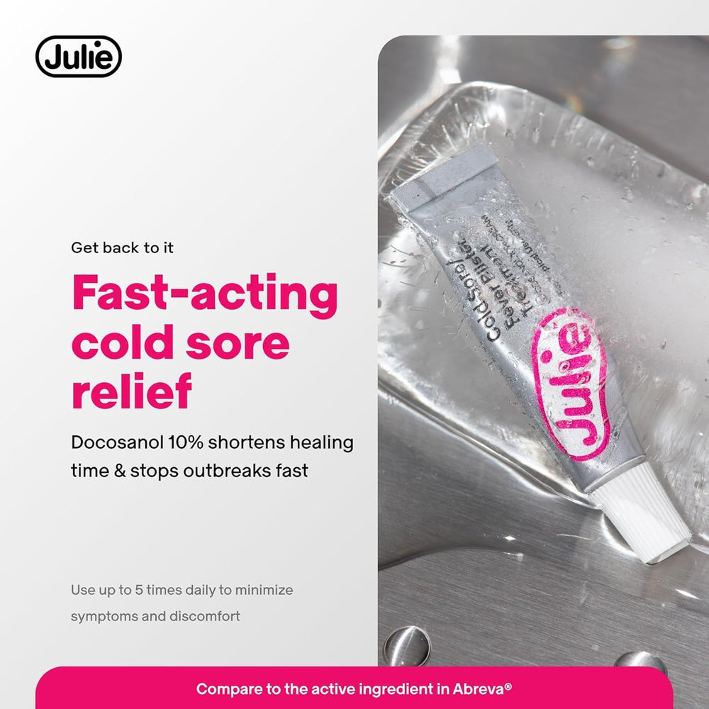 Julie Cold Sore Treatment travel-friendly packaging for busy days.