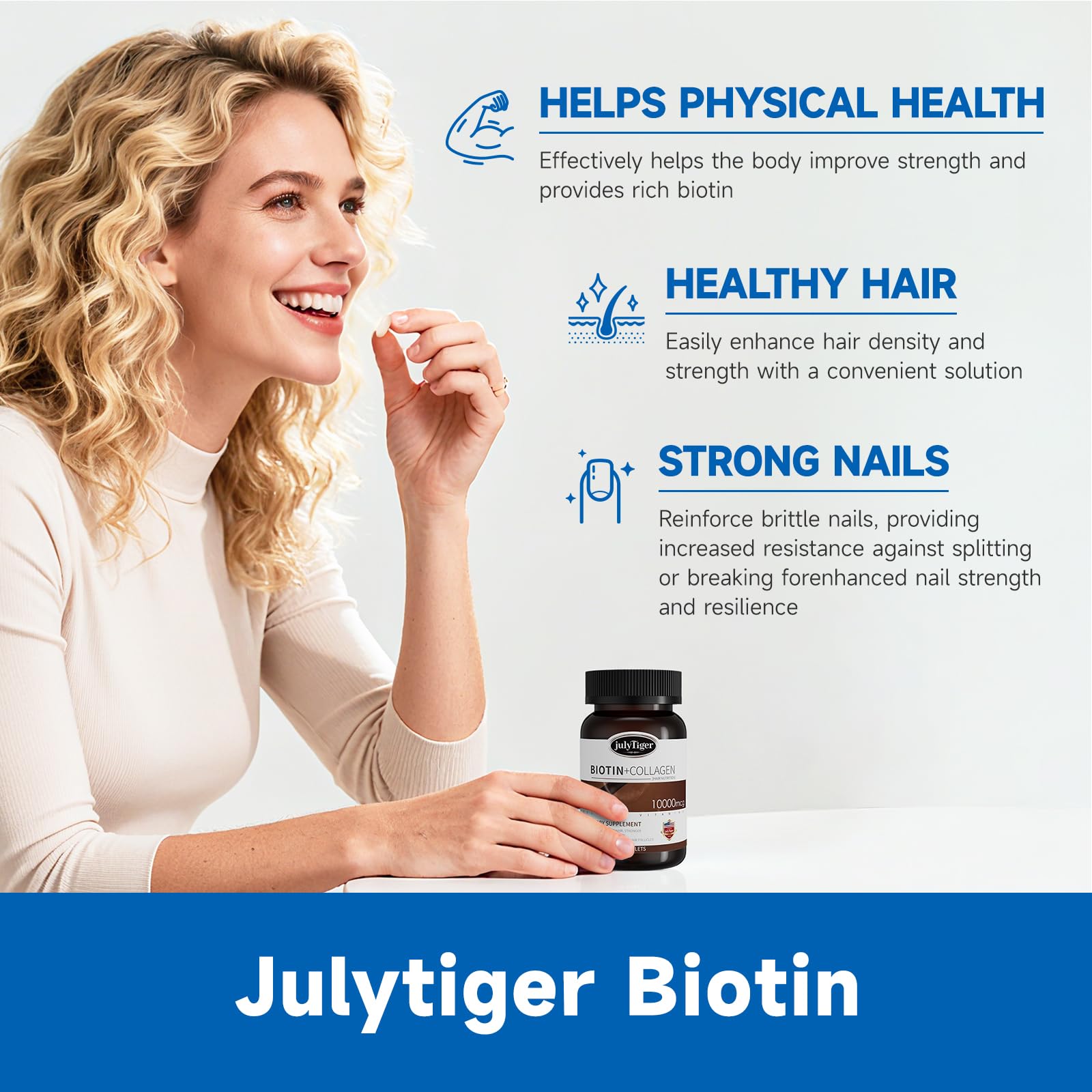 julytiegr label nutrition facts highlight biotin with collagen ingredients.