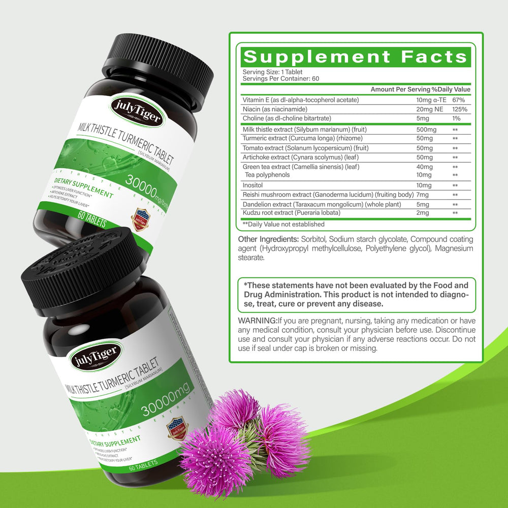 Julytiger 60-count tablets shown for convenient liver detox and energy support
