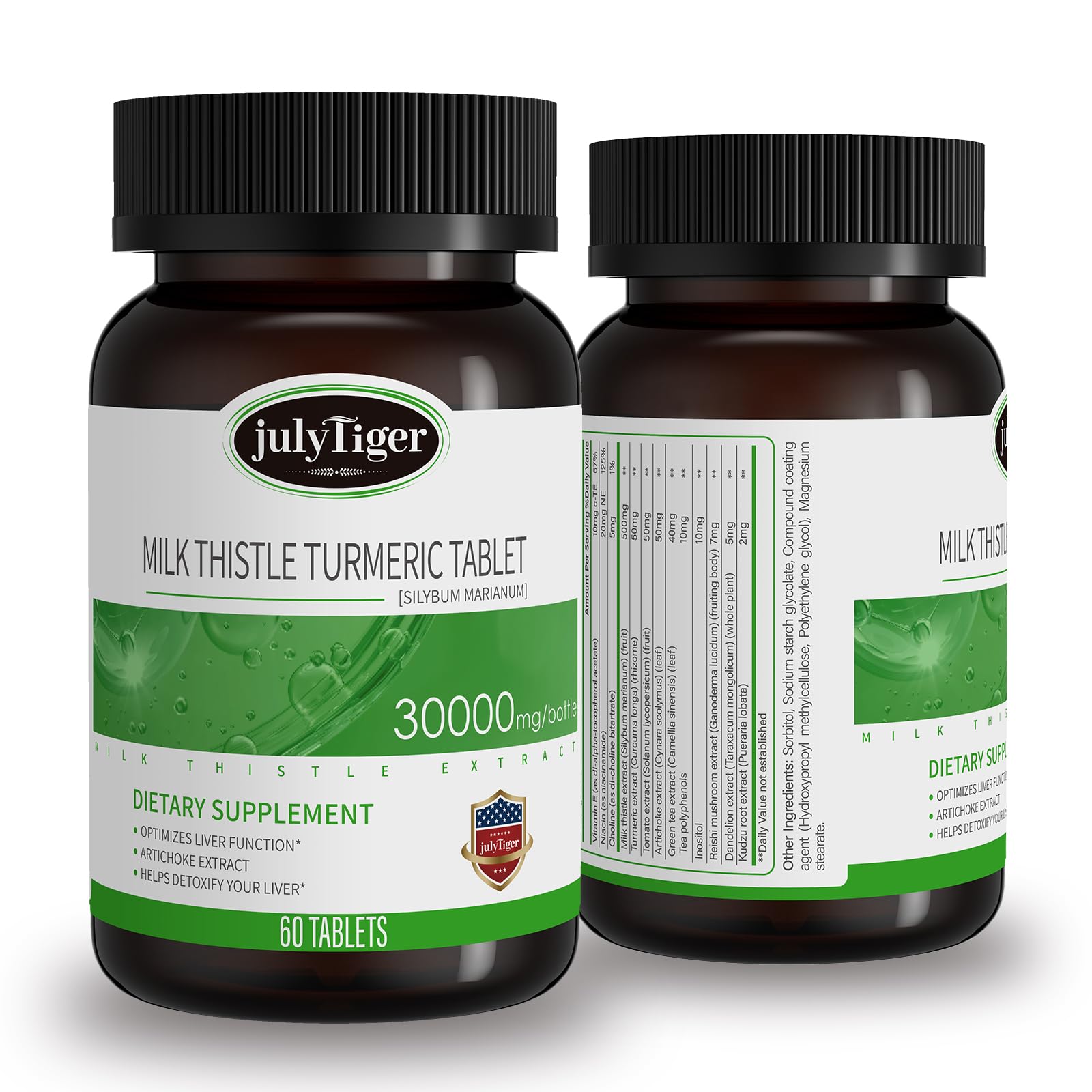 Julytiger bottle front displaying Milk Thistle Liver Detox formula for daily vitality