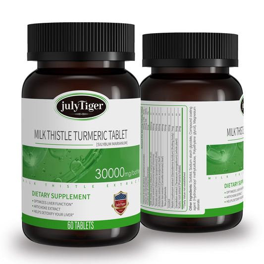 Julytiger bottle front displaying Milk Thistle Liver Detox formula for daily vitality
