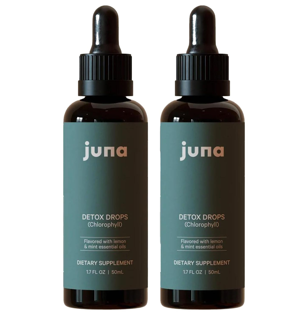 Juna Chlorophyll Drops bottle on kitchen counter supports daily hydration and a cleansing ritual.