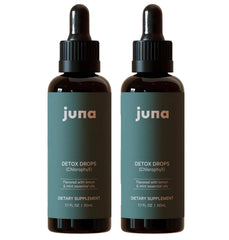 Juna Chlorophyll Drops bottle on kitchen counter supports daily hydration and a cleansing ritual.