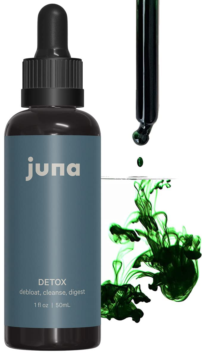 Juna Chlorophyll Liquid Drops bottle highlighting a minty lemon flavor for daily hydration.