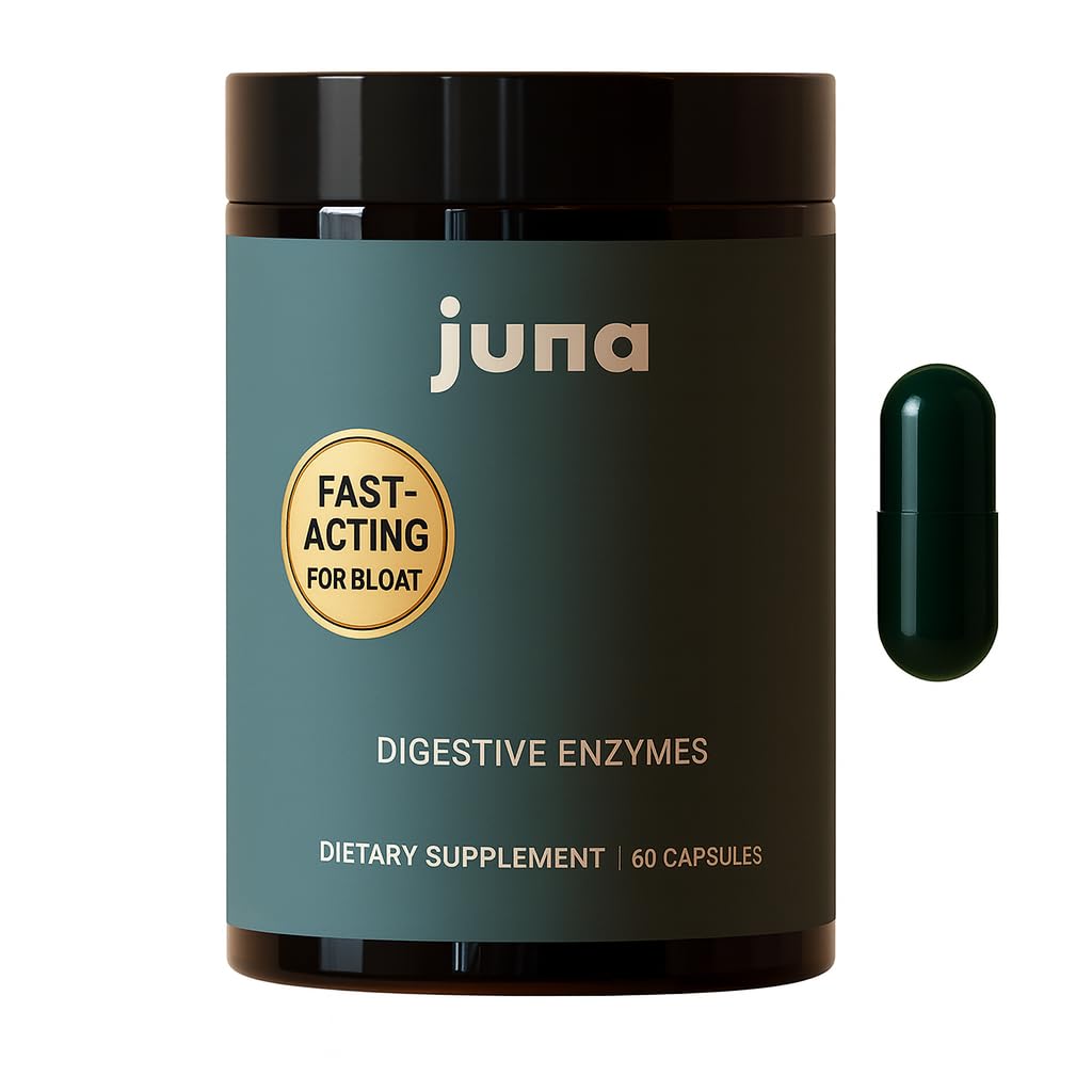 Juna Digestive Enzymes bottle front signals daily gut comfort support
