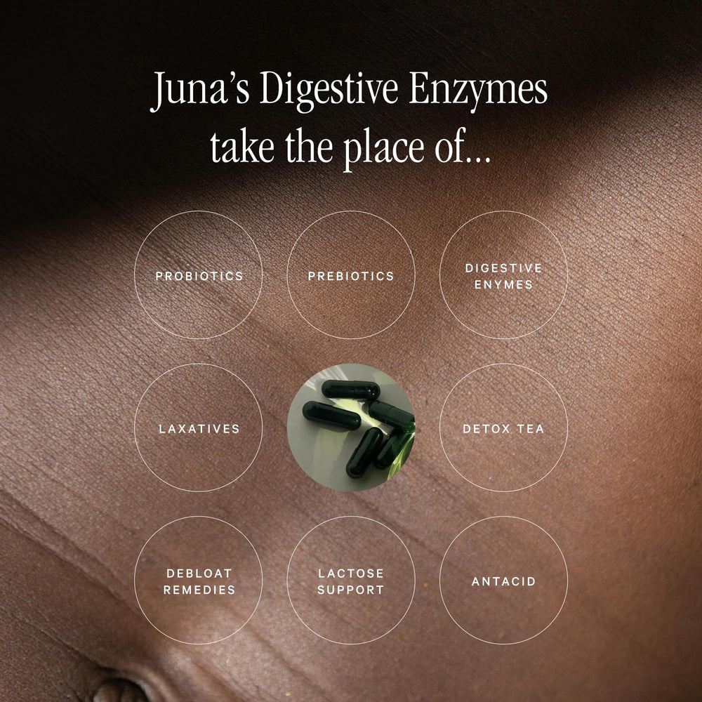 Juna Digestive Enzymes label vegan gluten-free communicates purity and dietary compatibility