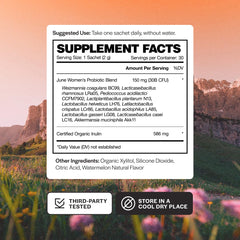 Ingredient panel shows organic inulin prebiotic for gut nourishment.