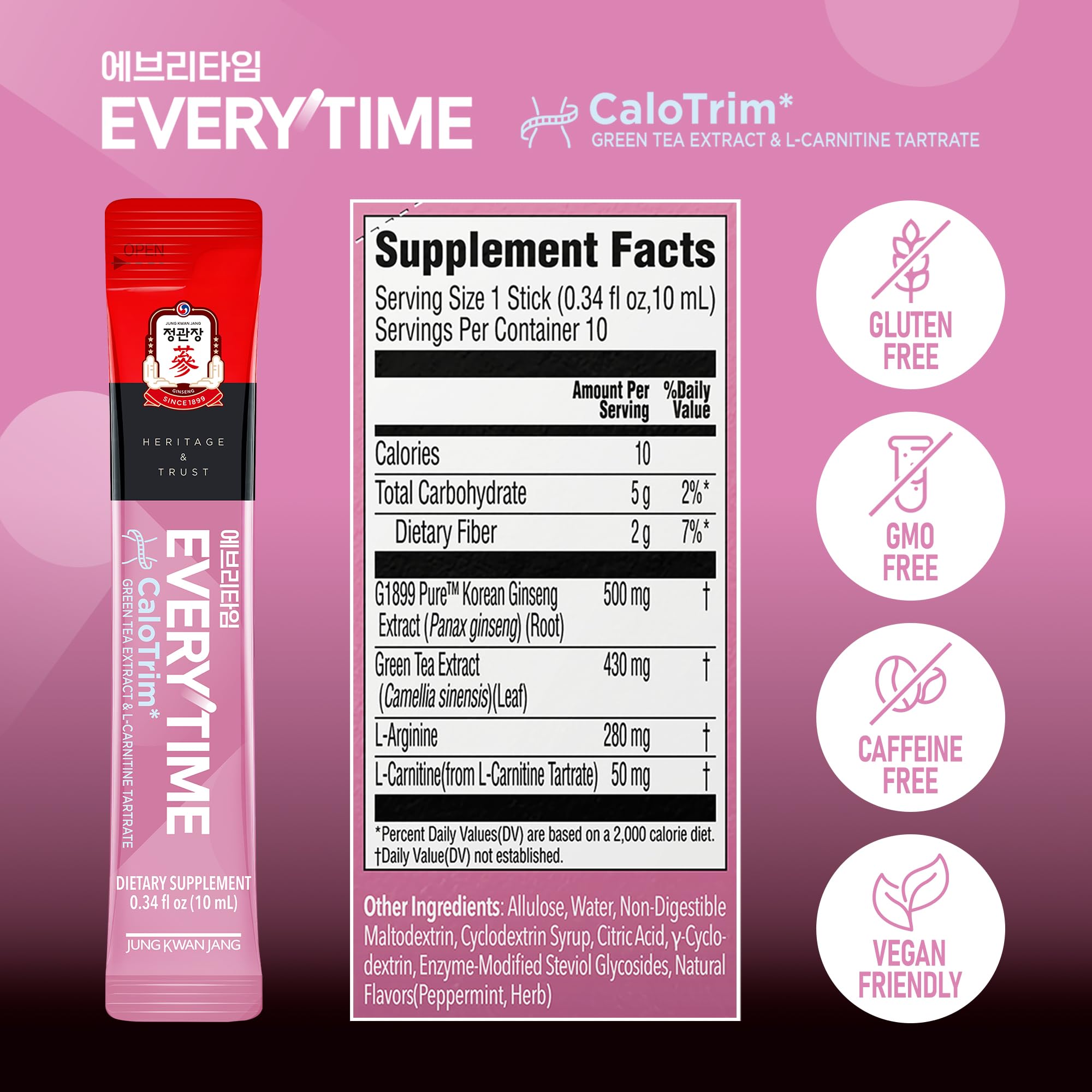 Jung Kwan Jang Everytime CaloTrim 0.34 fl oz sticks enable quick, measured intake.