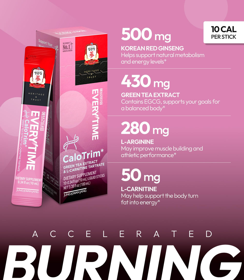 Jung Kwan Jang Everytime CaloTrim Green Tea extract supports natural energy during workouts.