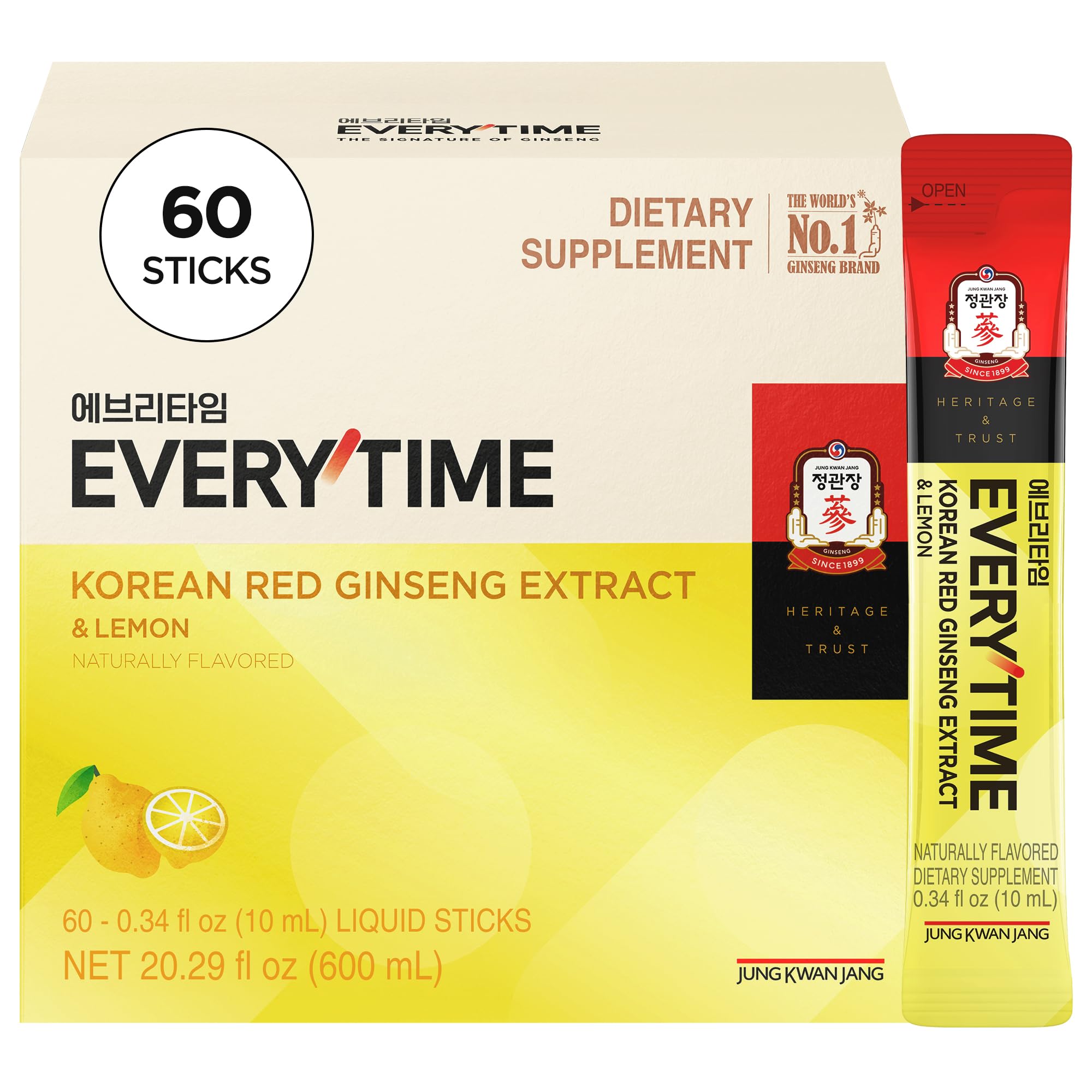 Jung Kwan Jang Everytime packaging display for convenient red ginseng sticks.