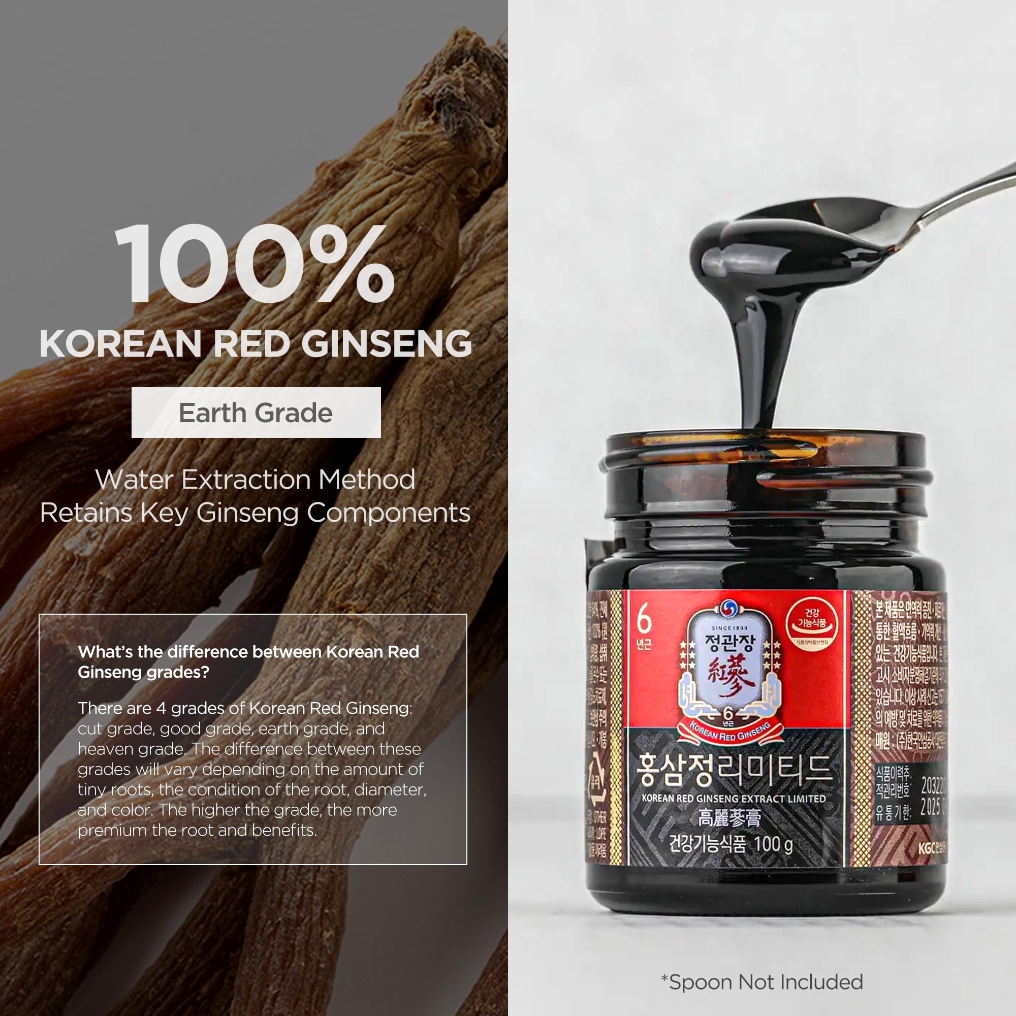 Jung Kwan Jang ginseng powder on a spoon for quick daily energy.