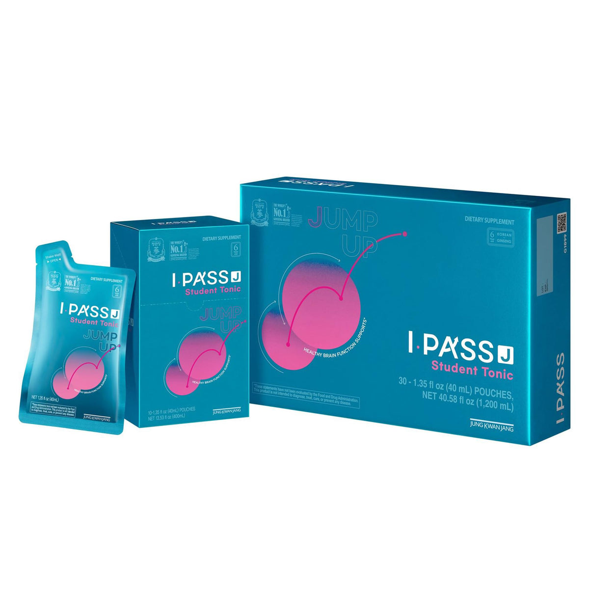 JungKwanJang i-Pass Junior packet front shows kid-friendly daily supplement packaging.