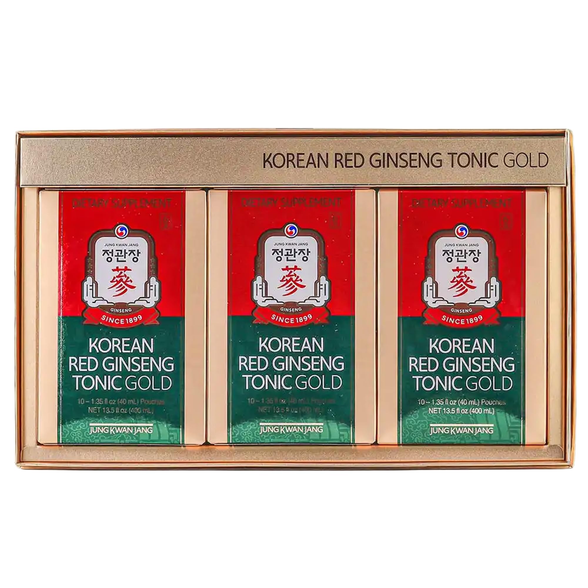 JungKwanJang Korean Red Ginseng Tonics Gold bottle pour promotes steady energy without jitters.