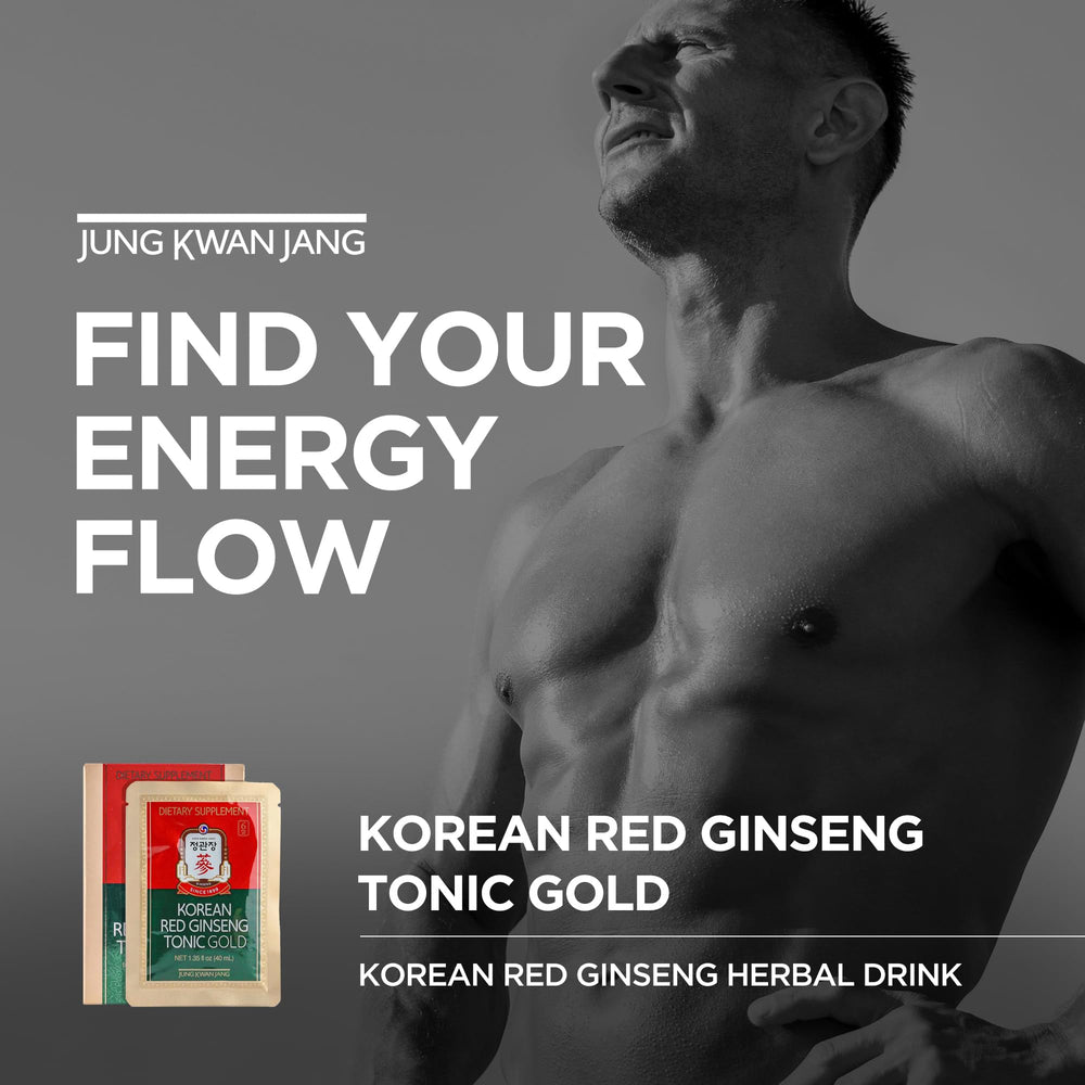 JungKwanJang Tonics Gold label closeup highlights premium ginseng formulation.